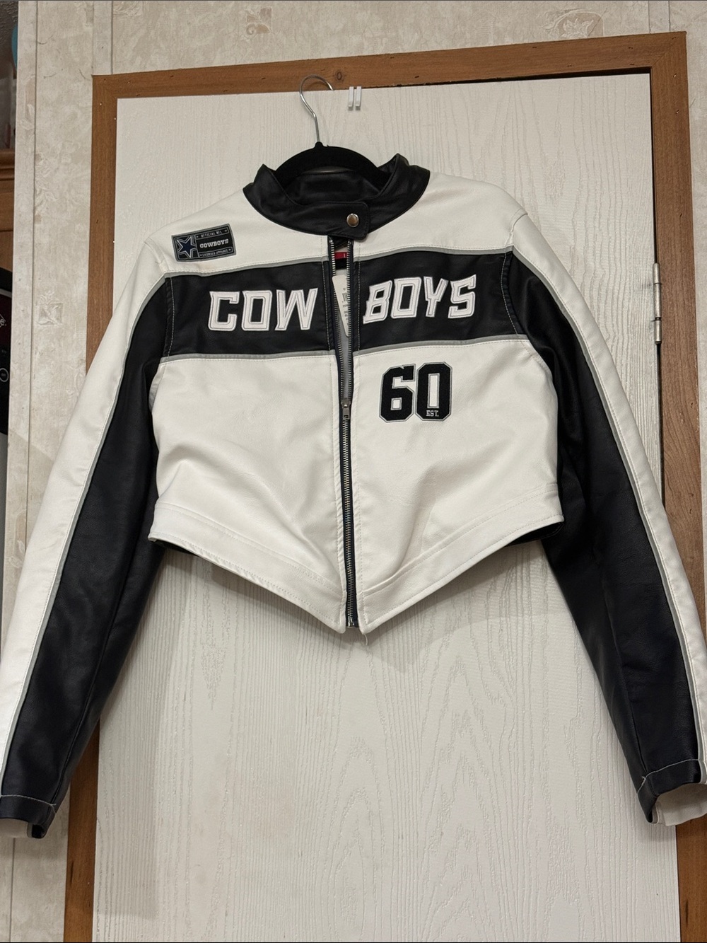 Windsor Black and White 'Cowboys' Cropped Leather Jacket
